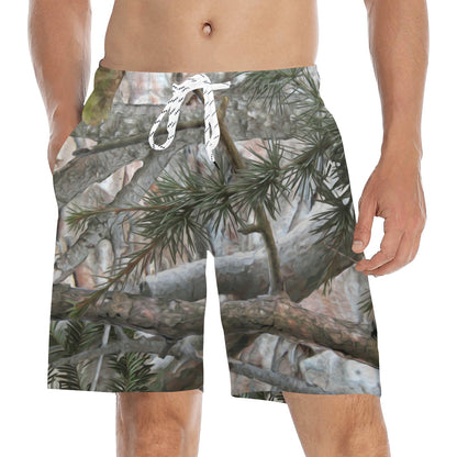 Camo Realistic Tree Forest Pattern Men's Swim Trunks Beach Shorts