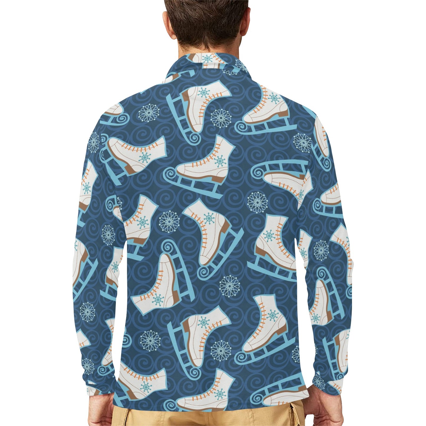 Ice Skate Pattern Print Design 01 Long Sleeve Polo Shirt For Men's