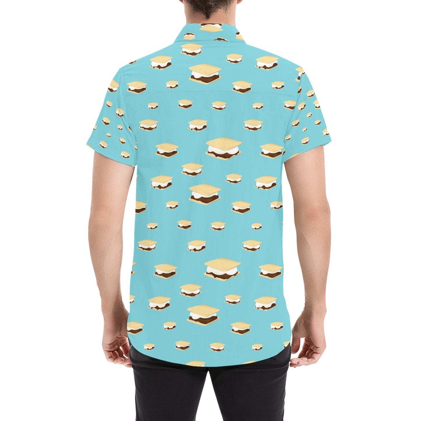 S_Mores Print Design LKS302 Men Short Sleeve Button Up Shirt