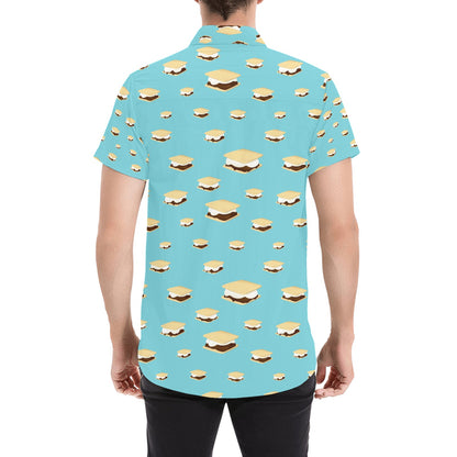 S_Mores Print Design LKS302 Men Short Sleeve Button Up Shirt