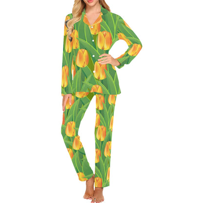 Tulip Orange Pattern Print Design TP07 Women's Long Pajama Set