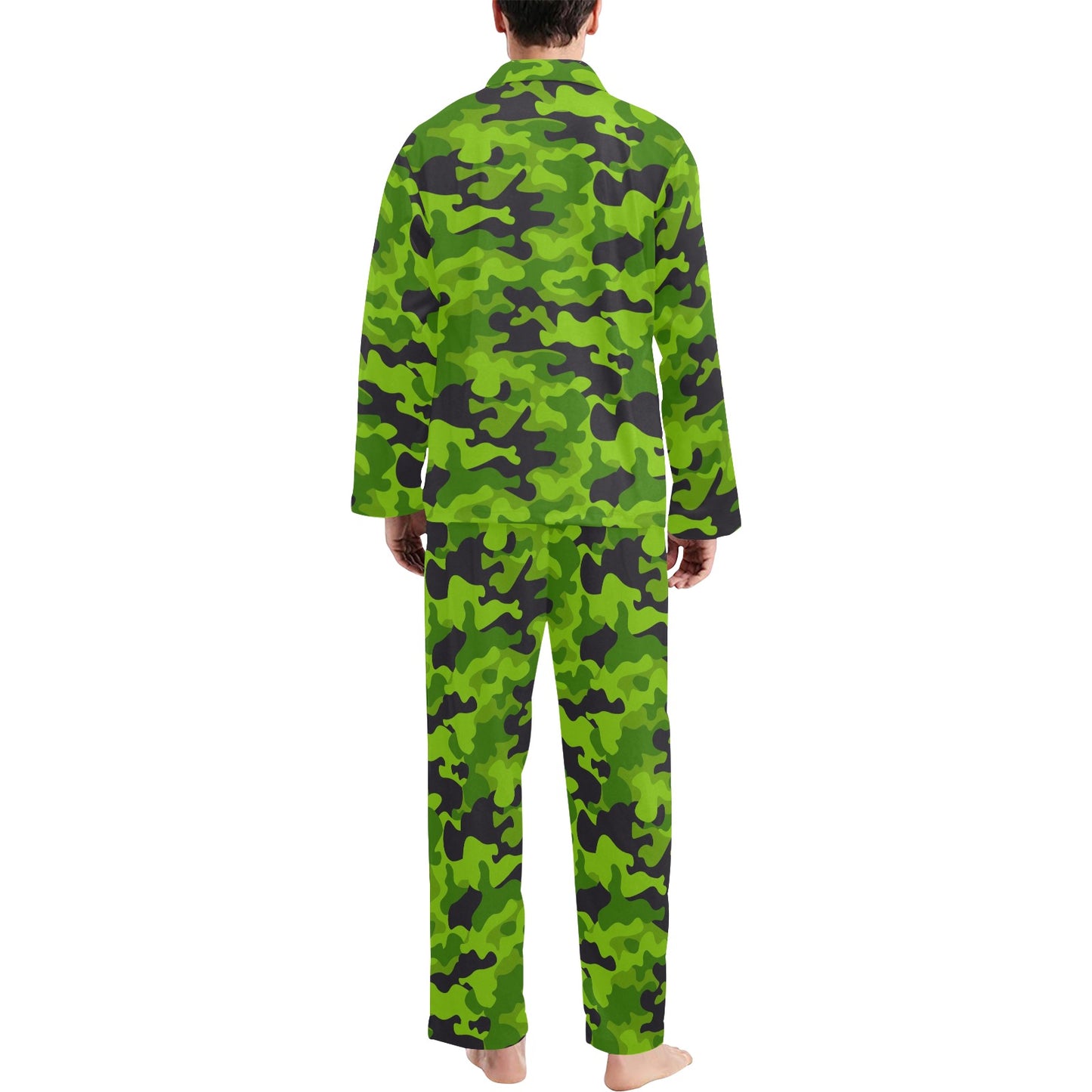 Green Kelly Camo Print Men's Long Pajama Set