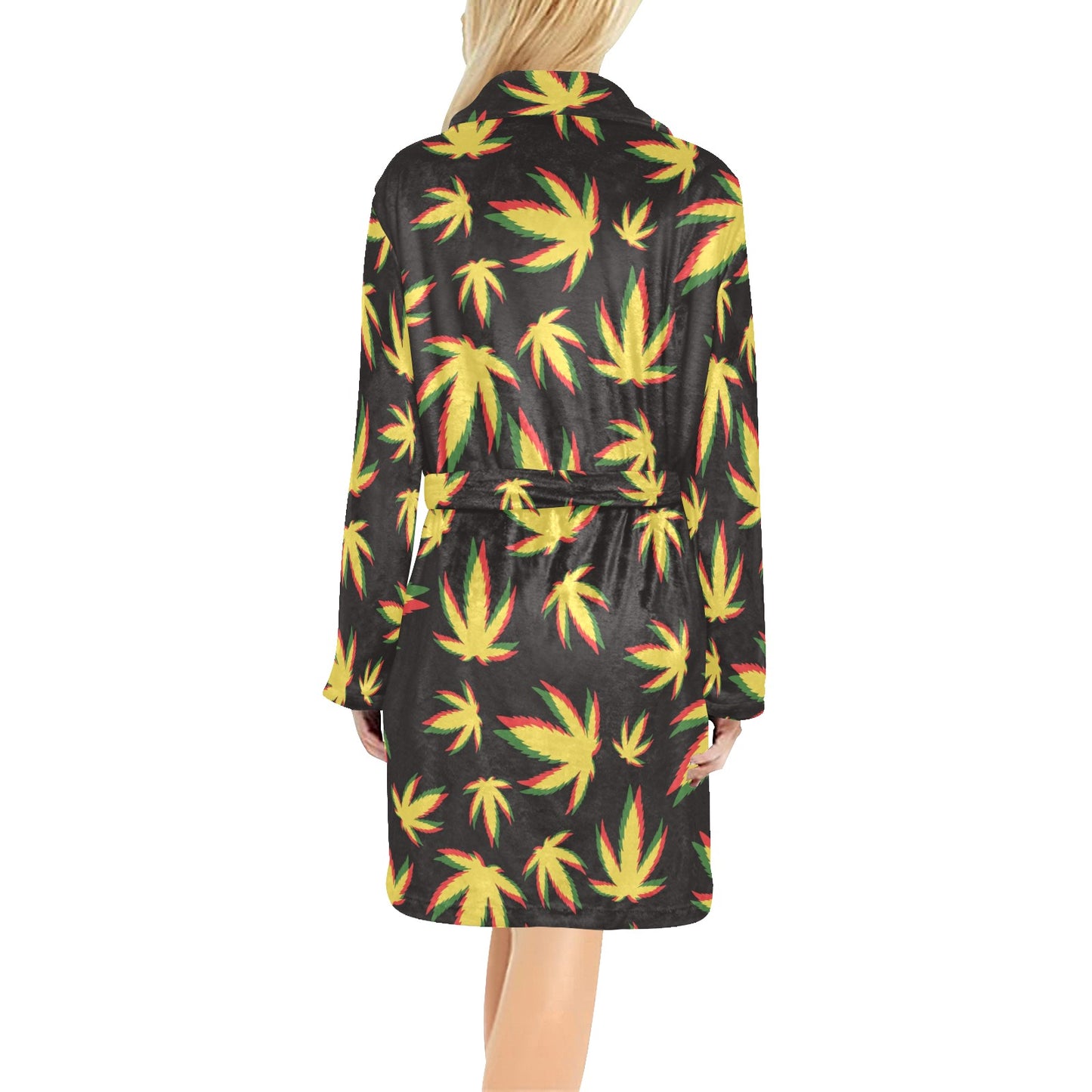 Pot Leaf Pattern Print Design A02 Women's Fleece Robe