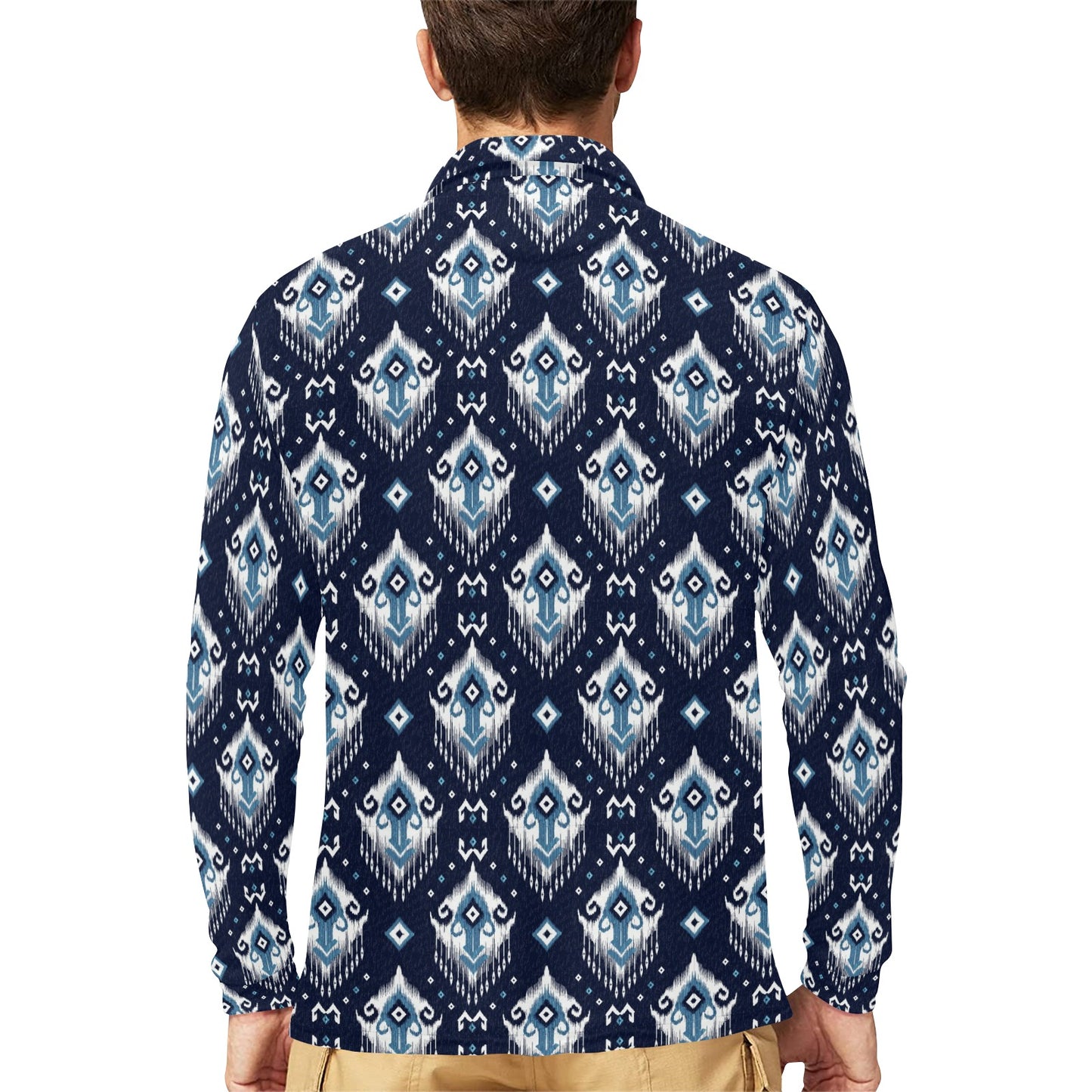 Ethnic Ornament Print Pattern Long Sleeve Polo Shirt For Men's