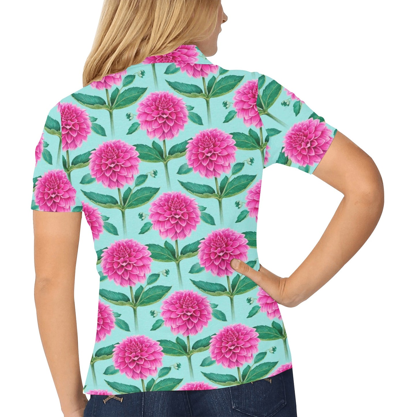 Dahlia Pattern Print Design DH08 Women's Polo Shirt