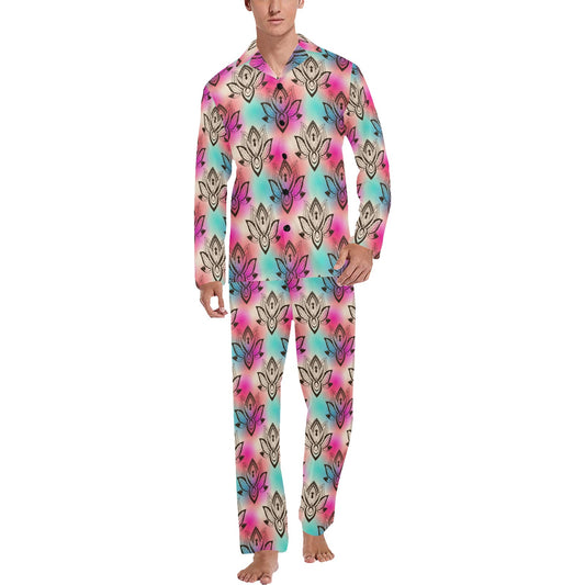 lotus Boho Pattern Print Design LO02 Men's Long Pajama Set