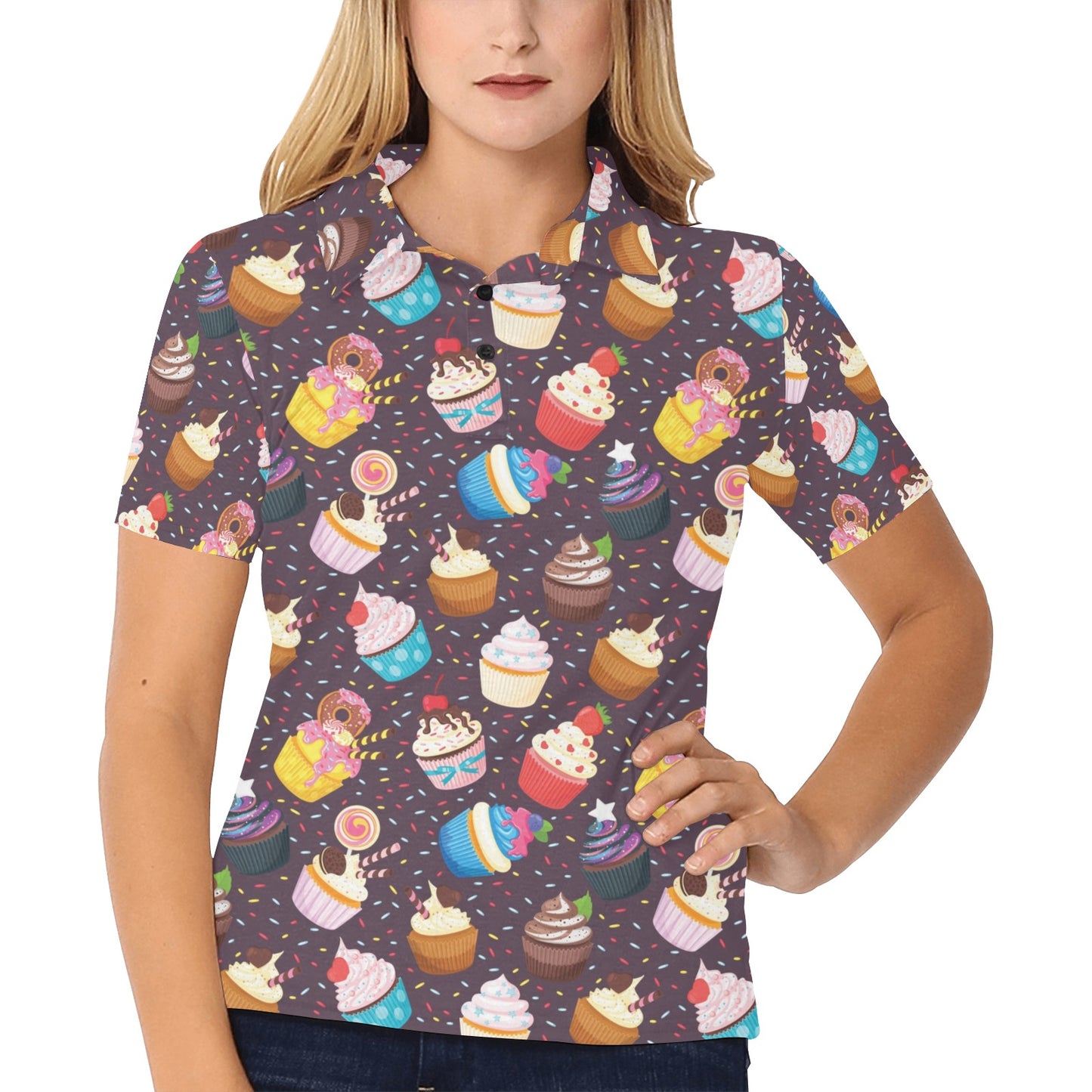 Cupcakes Party Print Pattern Women's Polo Shirt
