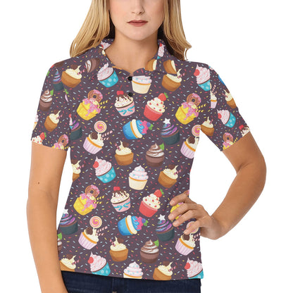Cupcakes Party Print Pattern Women's Polo Shirt