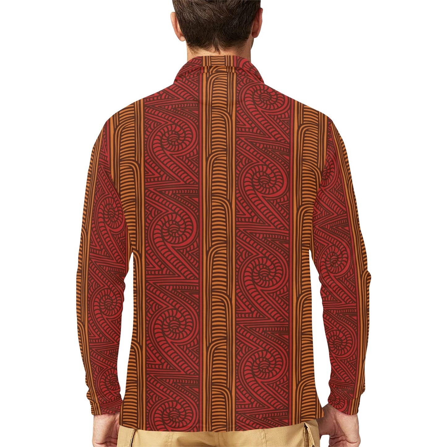 Maori Pattern Print Design 05 Long Sleeve Polo Shirt For Men's