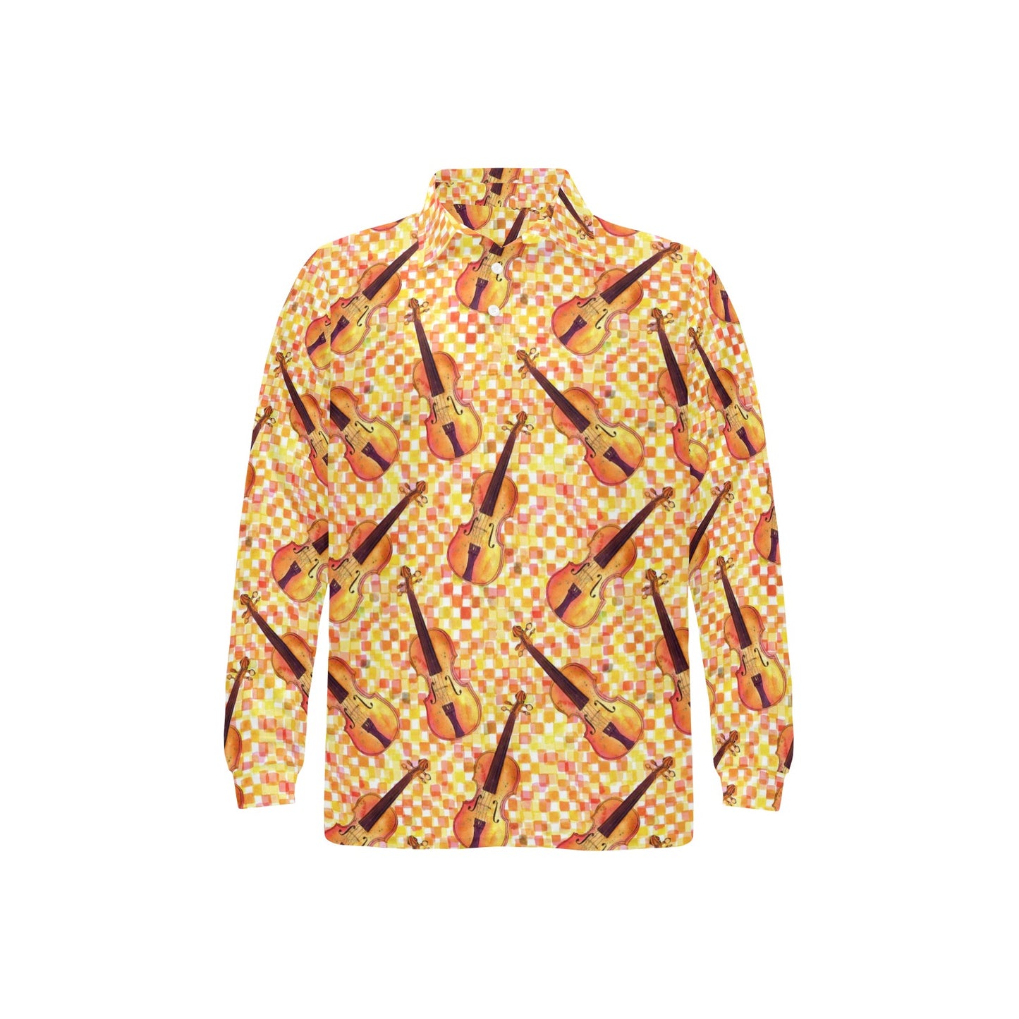 Violin Pattern Print Design 03 Long Sleeve Polo Shirt For Men's