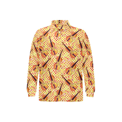 Violin Pattern Print Design 03 Long Sleeve Polo Shirt For Men's