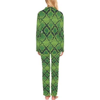 Python Green Pattern Print Design A01 Women's Long Pajama Set