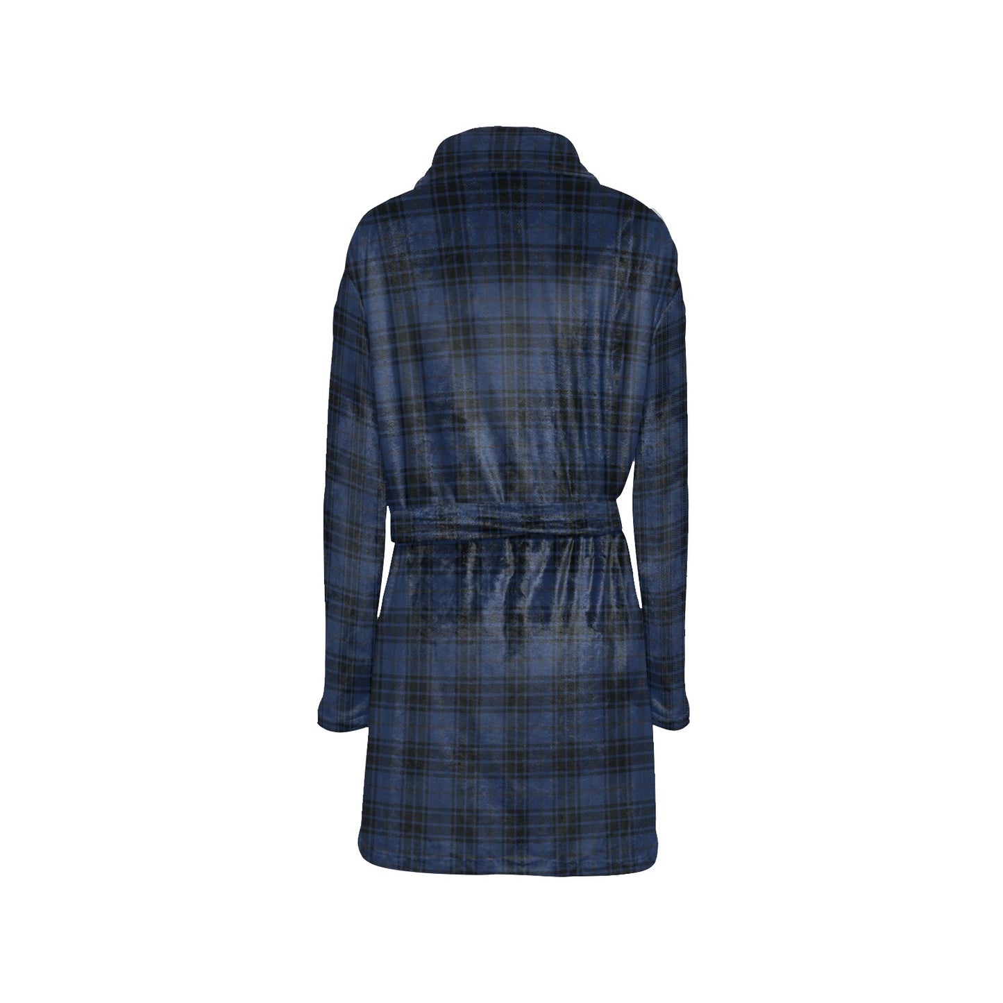 Navy Blue Tartan Plaid Pattern Women's Fleece Robe