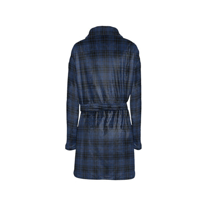 Navy Blue Tartan Plaid Pattern Women's Fleece Robe