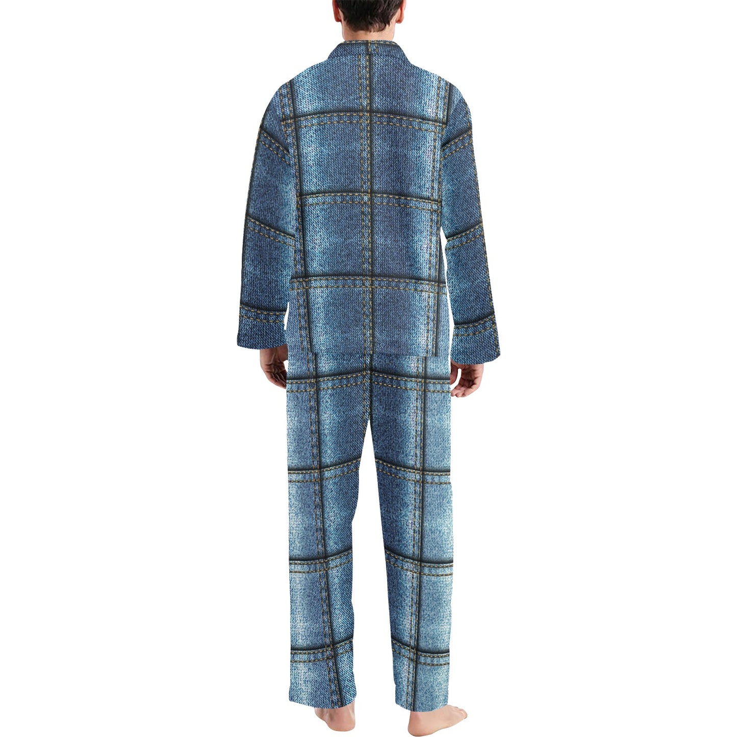 Jean Patchwork Pattern Print Design 02 Men's Long Pajama Set