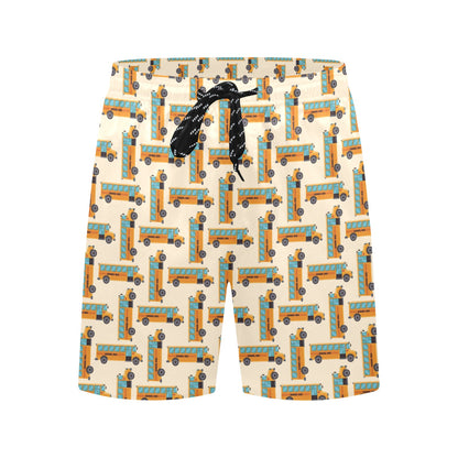School Bus Print Design LKS305 Men's Swim Trunks Beach Shorts