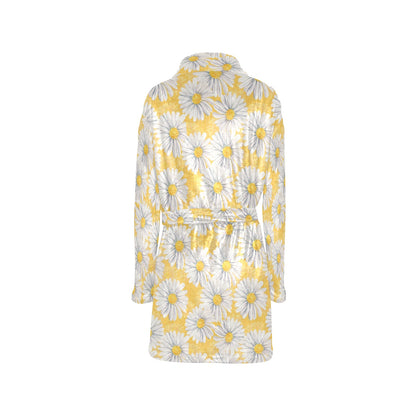 Daisy Yellow Watercolor Print Pattern Women's Fleece Robe
