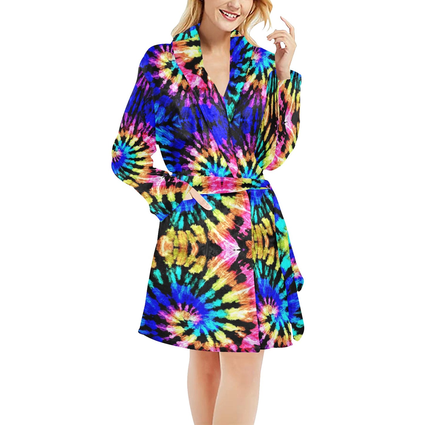 Tie Dye Rainbow Design Print Women's Fleece Robe