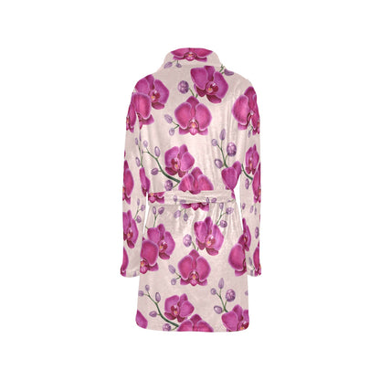 Orchid Pattern Print Design A02 Women's Fleece Robe