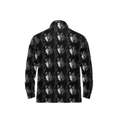 Wolf Black Dream Catcher Design Print Long Sleeve Polo Shirt For Men's