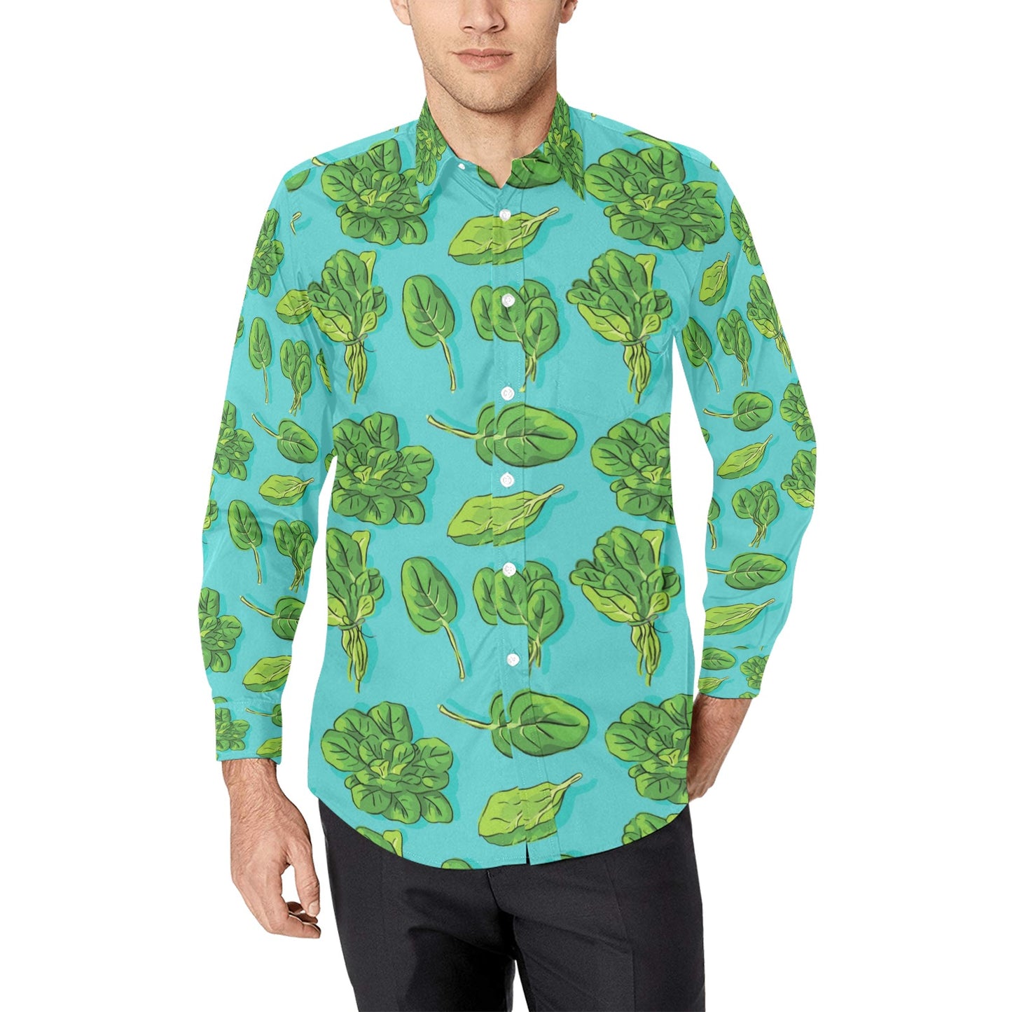 Spinach Print Design LKS301 Men's Long Sleeve Dress Shirt