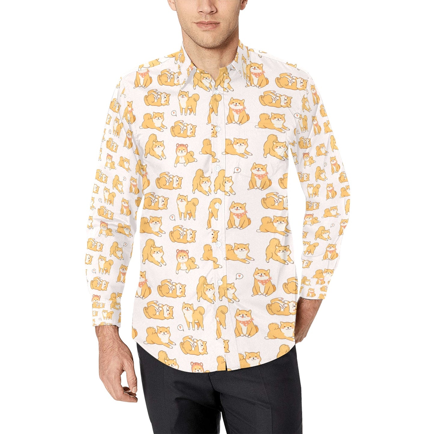 Shiba Inu Print Design LKS308 Men's Long Sleeve Dress Shirt