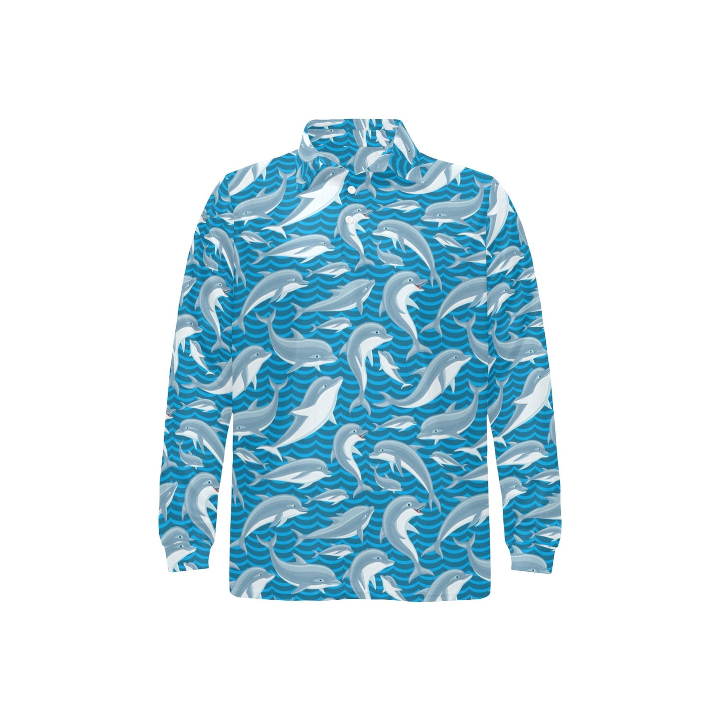 Dolphin Cute Print Pattern Long Sleeve Polo Shirt For Men's
