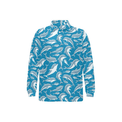 Dolphin Cute Print Pattern Long Sleeve Polo Shirt For Men's