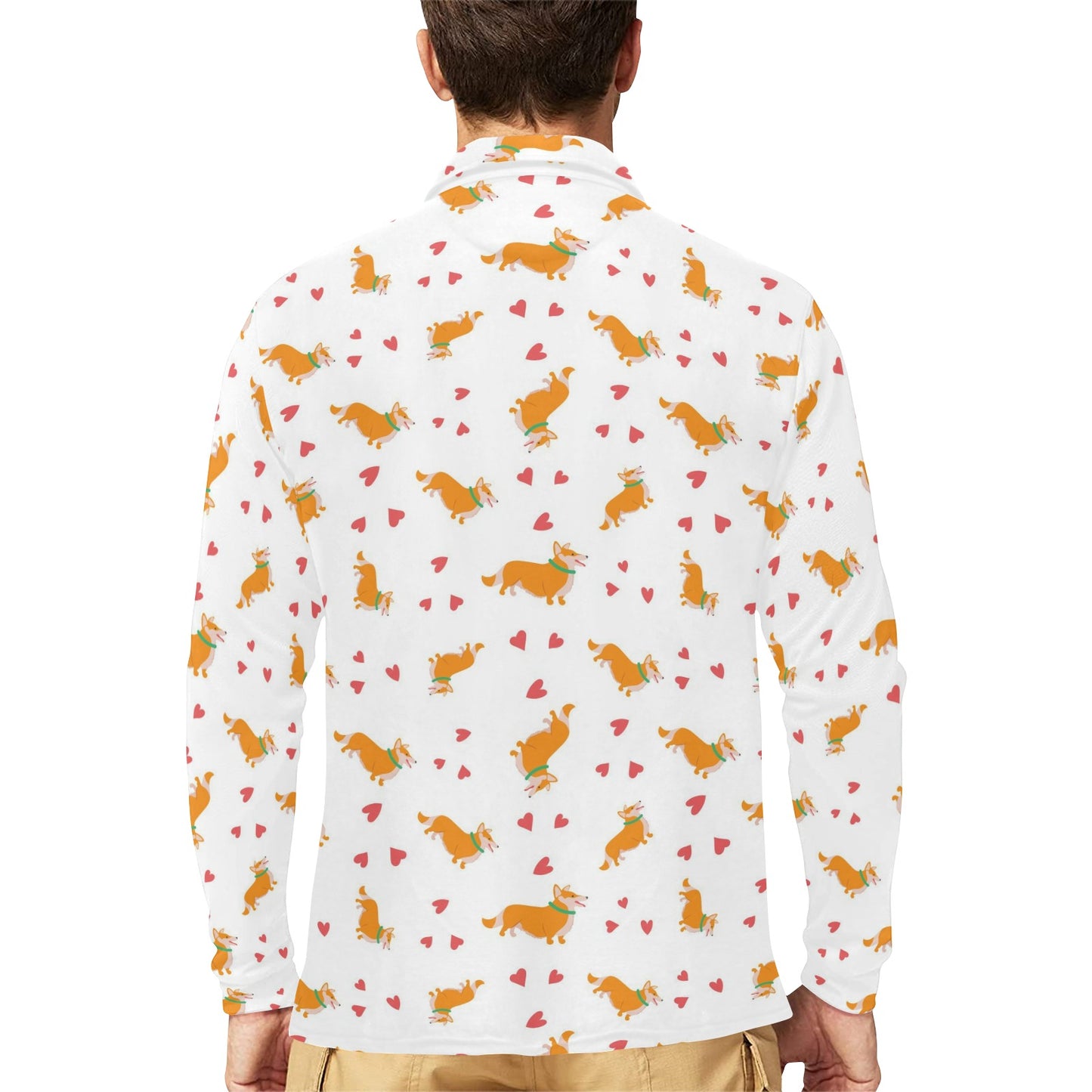 Cardigan Welsh Corgis Pattern Print Design 04 Long Sleeve Polo Shirt For Men's