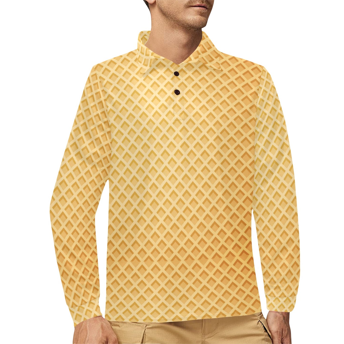Waffle Texture Print Design LKS302 Long Sleeve Polo Shirt For Men's