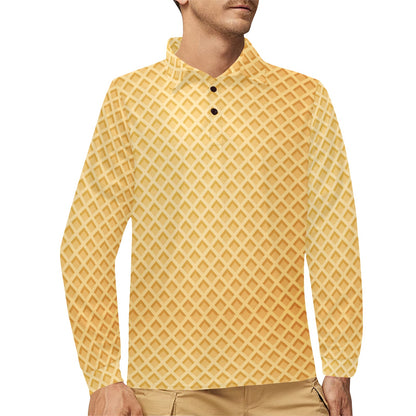 Waffle Texture Print Design LKS302 Long Sleeve Polo Shirt For Men's