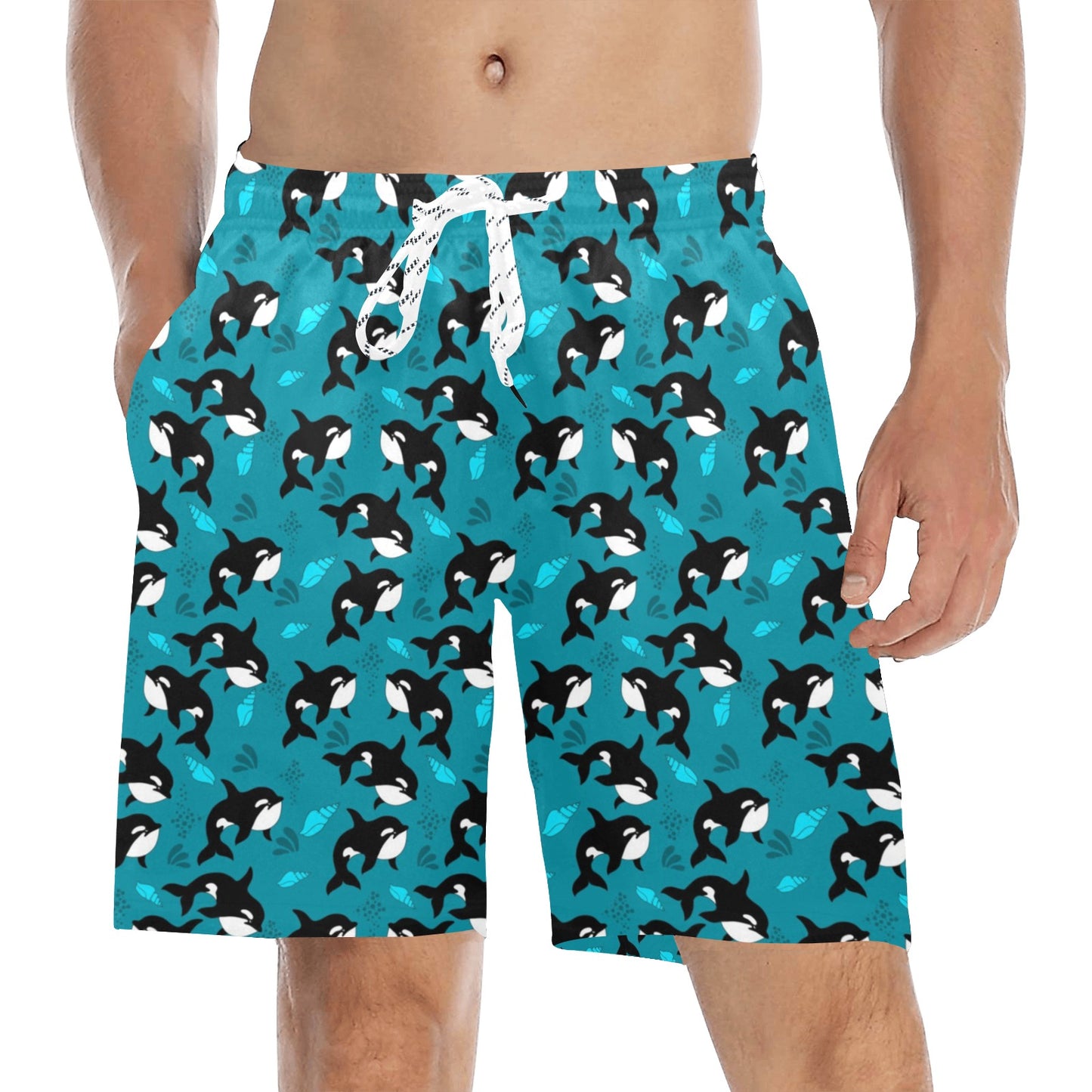 Whale Sea Design Themed Print Men's Swim Trunks Beach Shorts