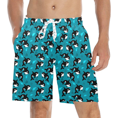 Whale Sea Design Themed Print Men's Swim Trunks Beach Shorts