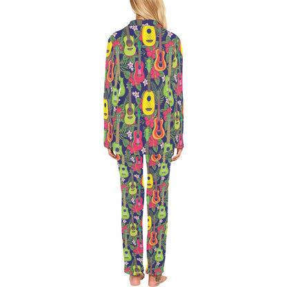 Ukulele Tropical Pattern Print Design 03 Women's Long Pajama Set