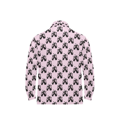 Black Cat Pattern Print Design 01 Long Sleeve Polo Shirt For Men's