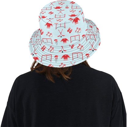 Hockey Red Equipment Print Design LKS305 Unisex Bucket Hat