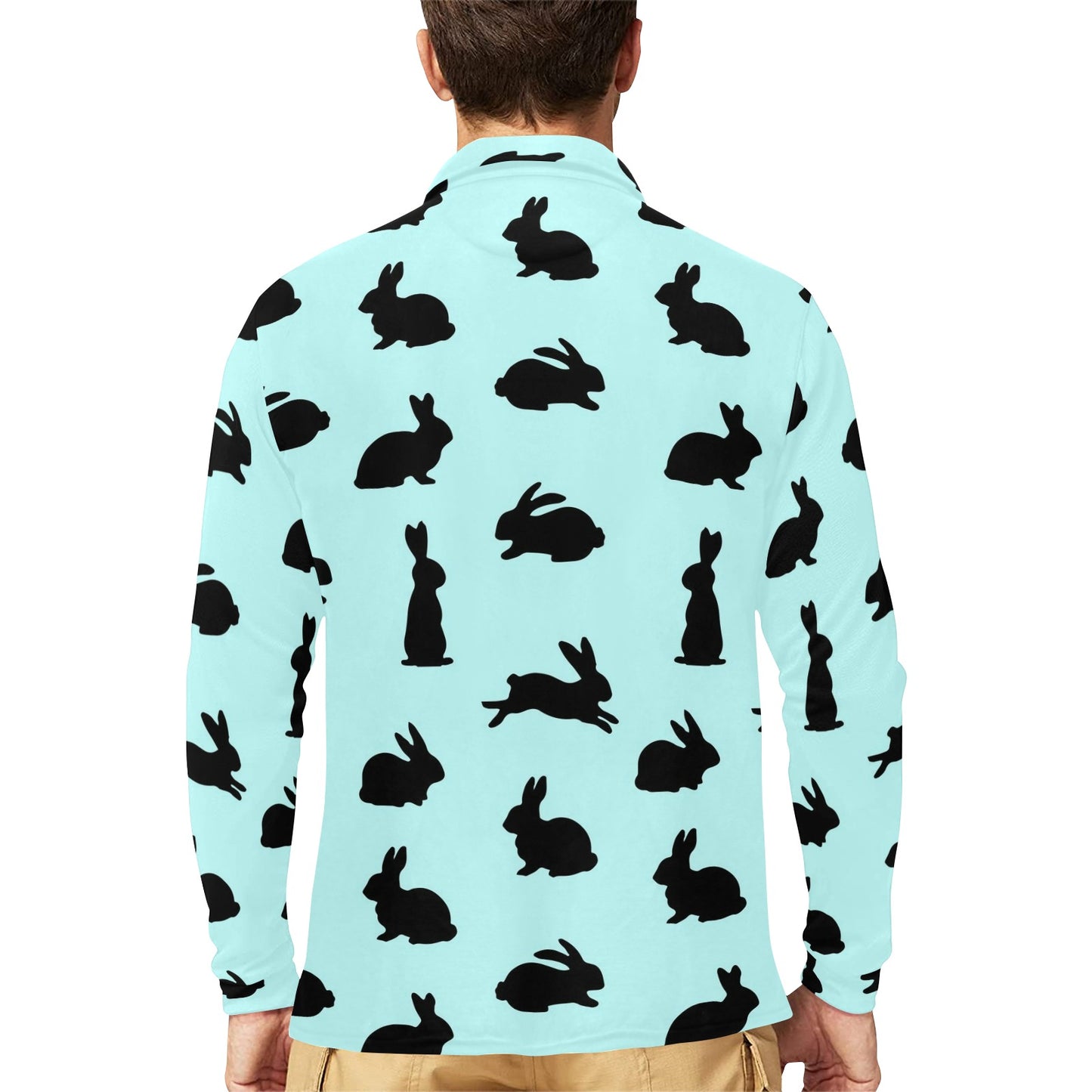 Rabbit Pattern Print Design RB010 Long Sleeve Polo Shirt For Men's
