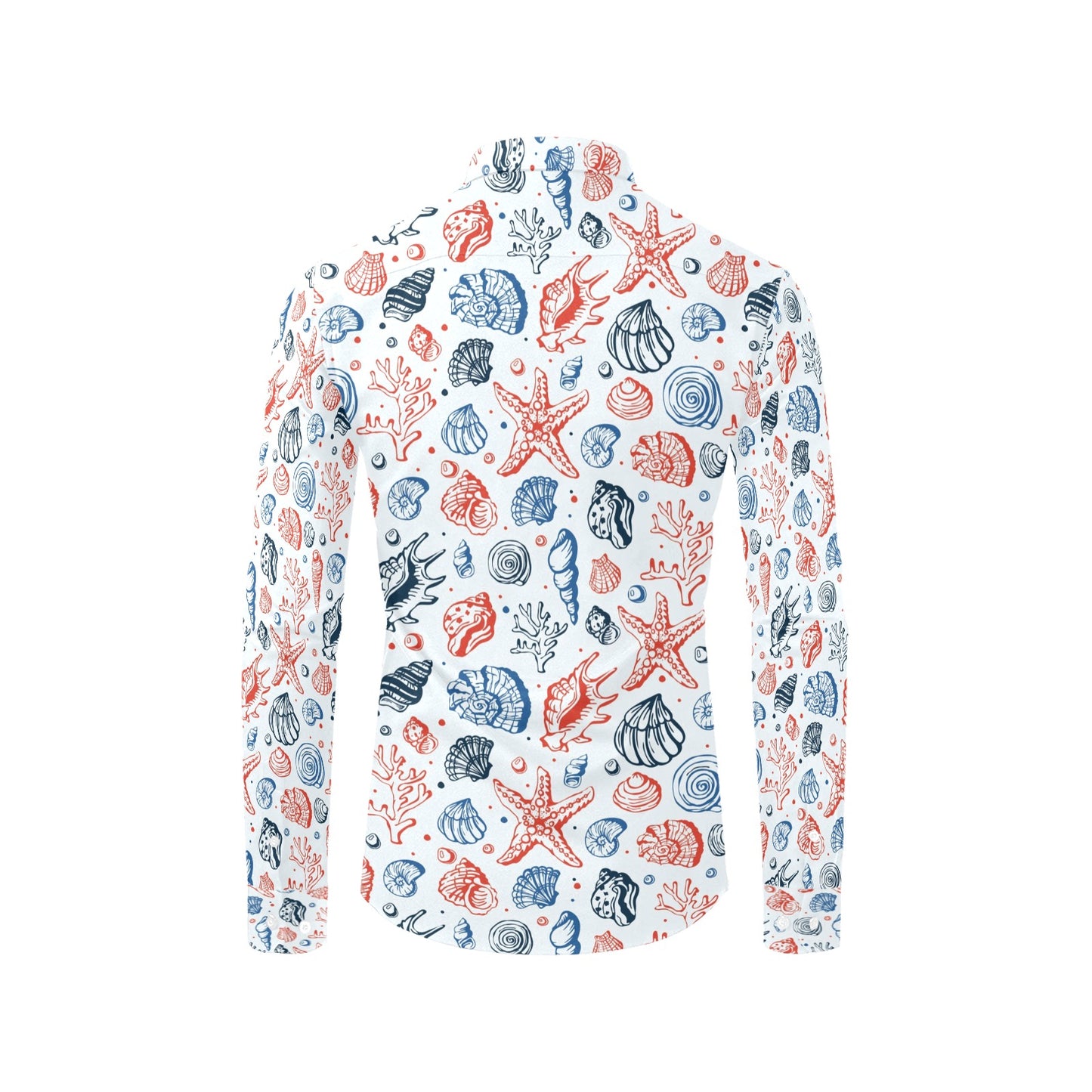 Seashell Print Design LKS307 Men's Long Sleeve Dress Shirt