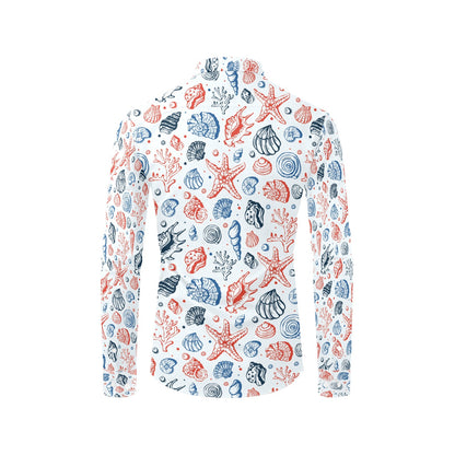 Seashell Print Design LKS307 Men's Long Sleeve Dress Shirt