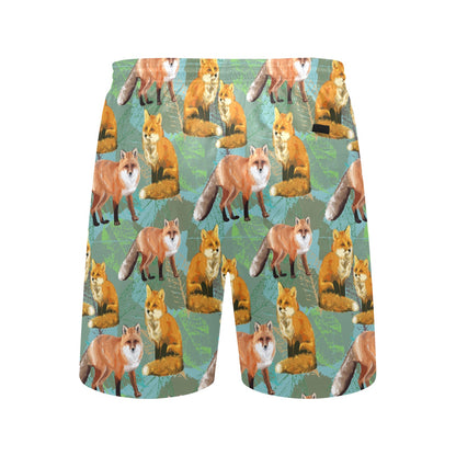 Fox Autumn leaves Themed Men's Swim Trunks Beach Shorts