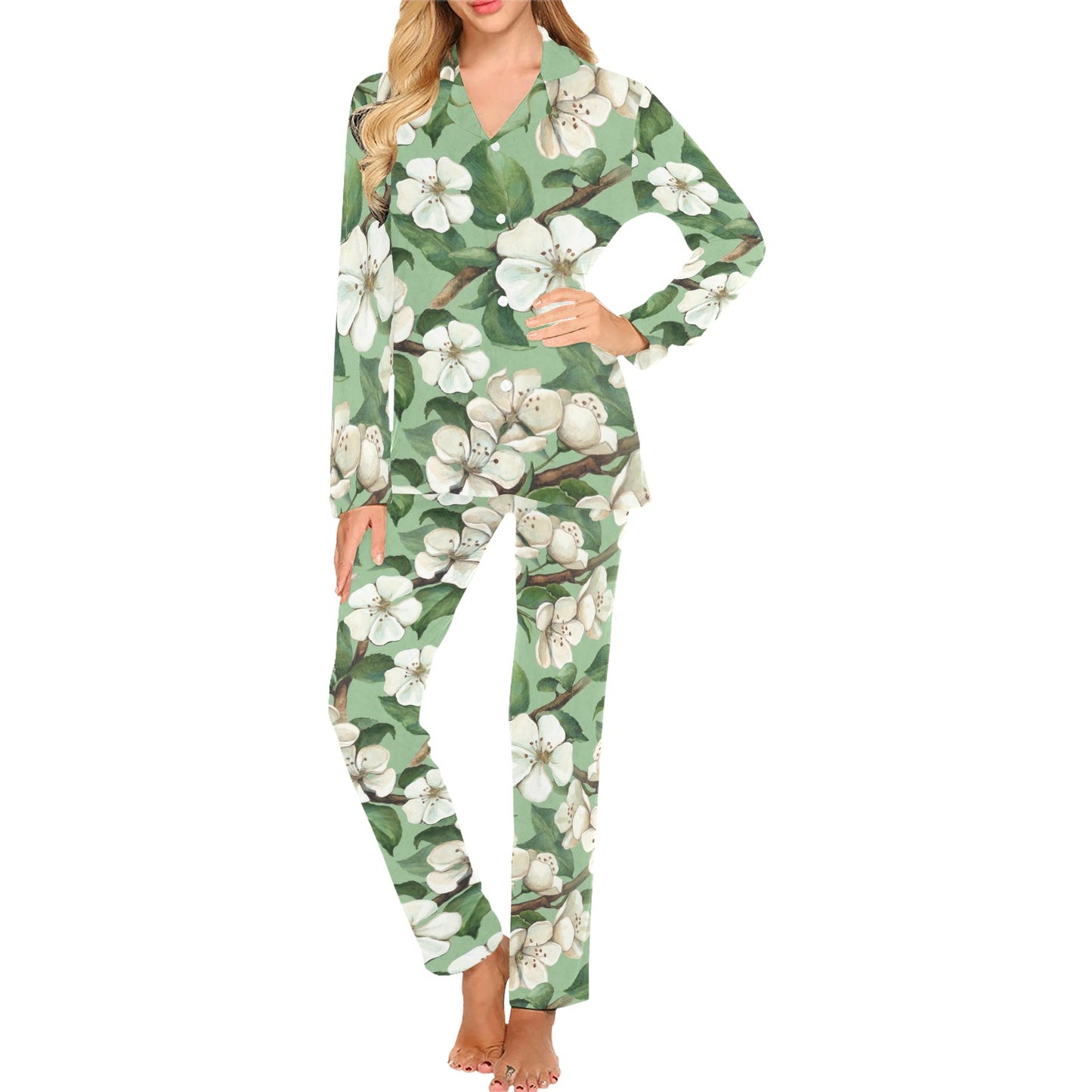 Apple blossom Pattern Print Design AB02 Women's Long Pajama Set