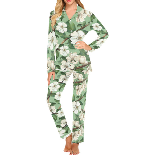 Apple blossom Pattern Print Design AB02 Women's Long Pajama Set