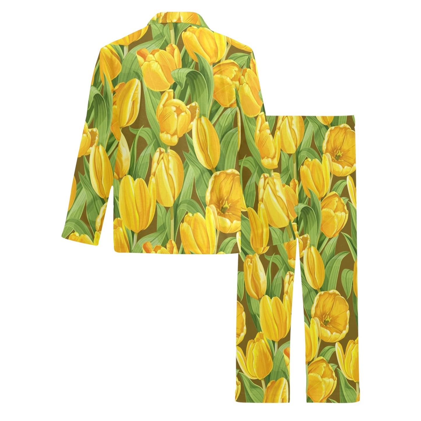 Tulip Yellow Pattern Print Design TP010 Men's Long Pajama Set