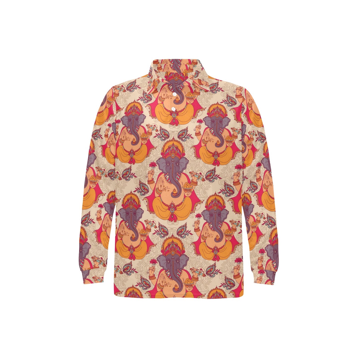 Ganesha Indian Pattern Print Design 02 Long Sleeve Polo Shirt For Men's