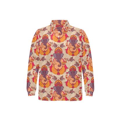 Ganesha Indian Pattern Print Design 02 Long Sleeve Polo Shirt For Men's