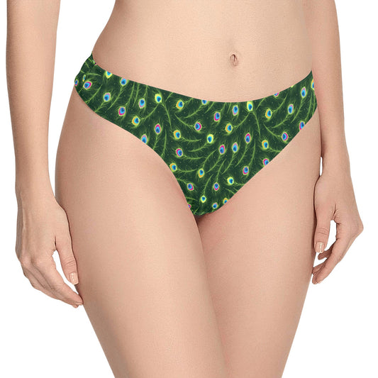 Peacock Feather Green Design Print Women's Thongs