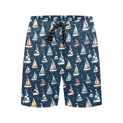 Sailboat Print Design LKS306 Men's Swim Trunks Beach Shorts