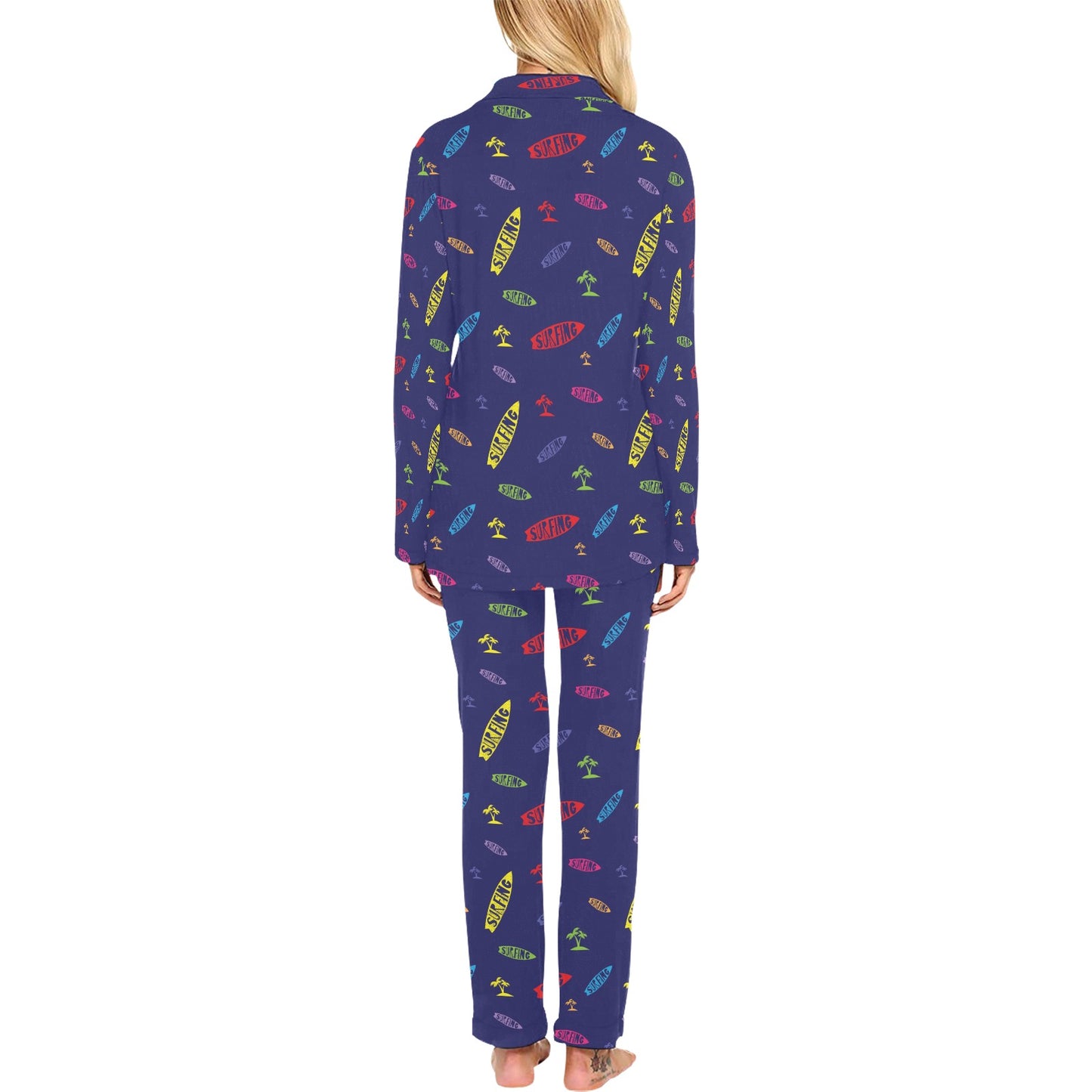 Surfboard Print Design LKS305 Women's Long Pajama Set