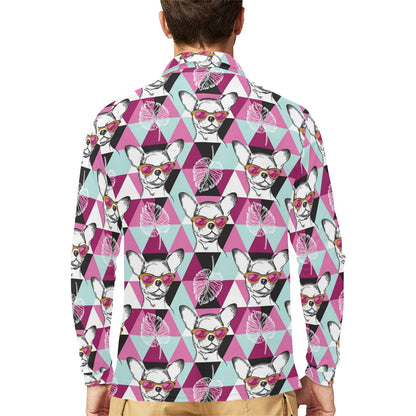 Chihuahua Cute Triangle Pattern Long Sleeve Polo Shirt For Men's
