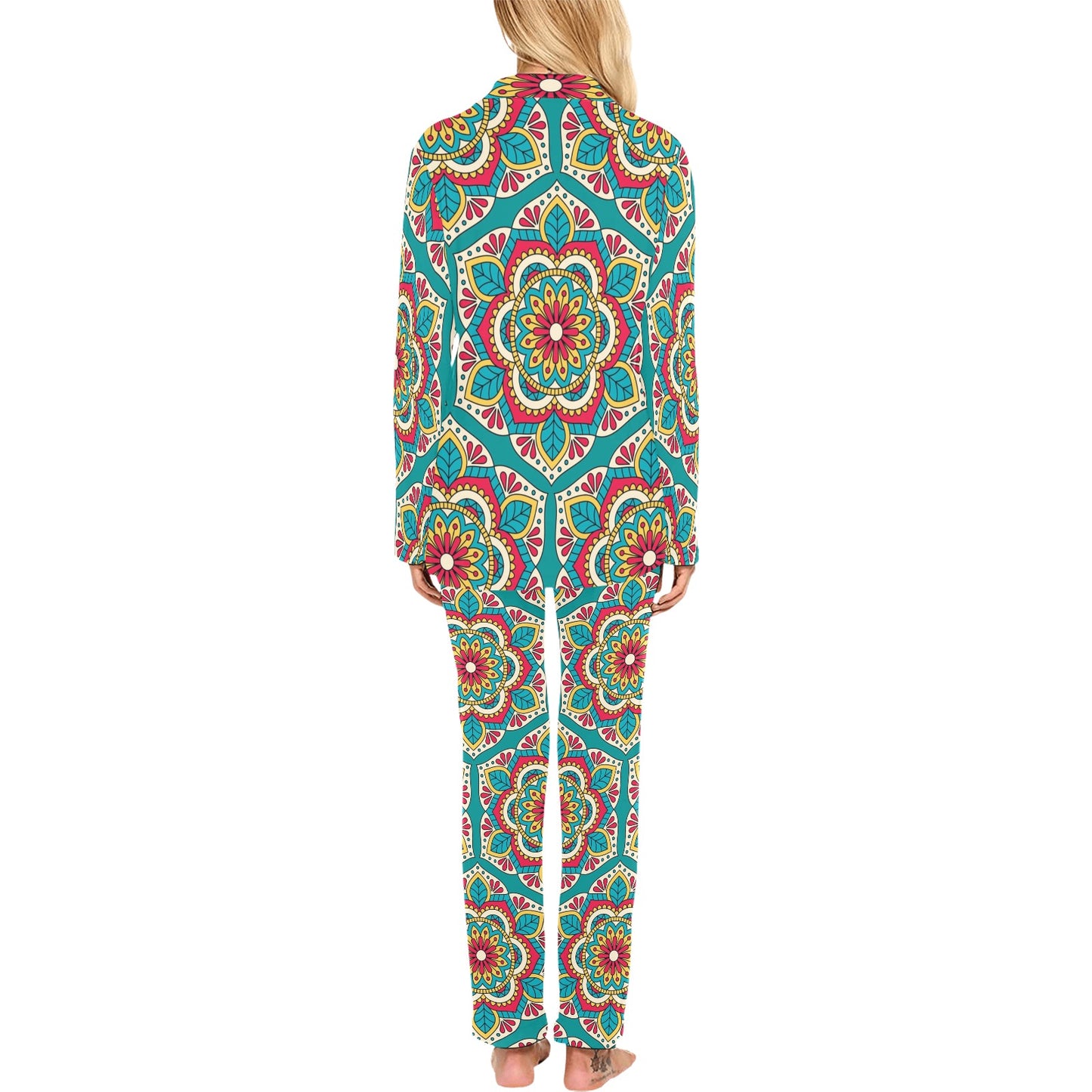 Mandala Pattern Print Design 03 Women's Long Pajama Set